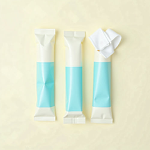 ChillBro cooling neck wipe stick-packs, Slush Cyan bands on receipt-paper white