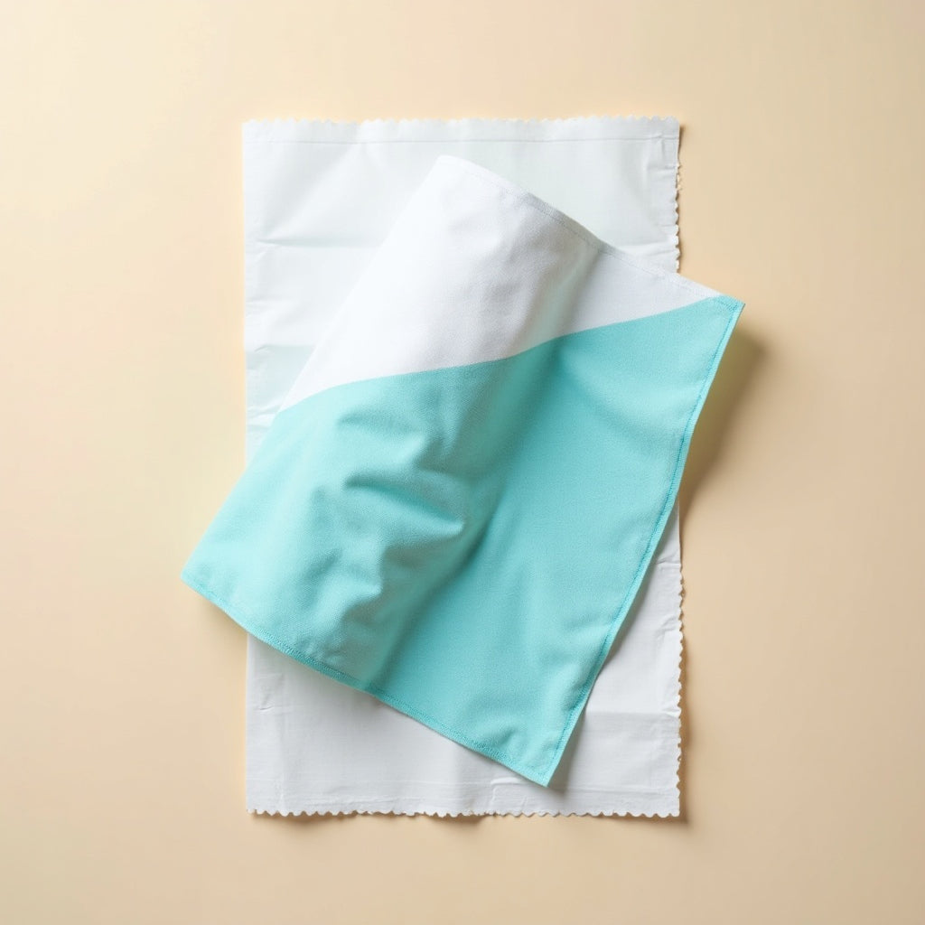 Chill Towel Sport partially rolled, cooling fabric with Slush Cyan band