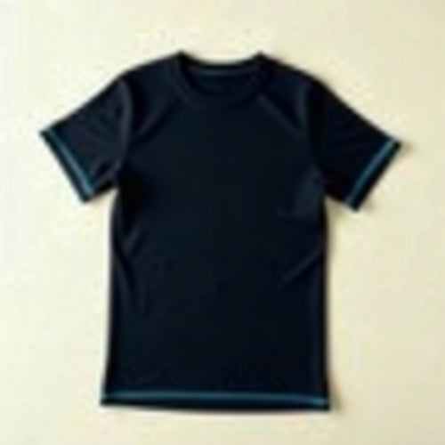 Chill Tee flat lay, Redacted Ink black with cyan stitching